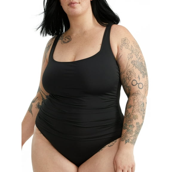 Anne Cole BLACK Plus Size Live in Color Square Neck One-Piece Swimsuit, US 22W