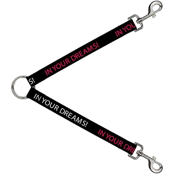 Buckle-Down Dog Leash Splitter in Your Dreams Black White Pink 1 Foot Long 1 Inch Wide