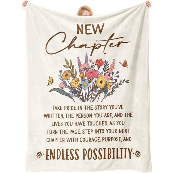MORAVE 60"x50" New Chapter Throw Blanket, Retirement Gifts for Women and Men, Farewell Going Away Presents for Coworkers and Friends, Inspirational Decor for Retirement Party