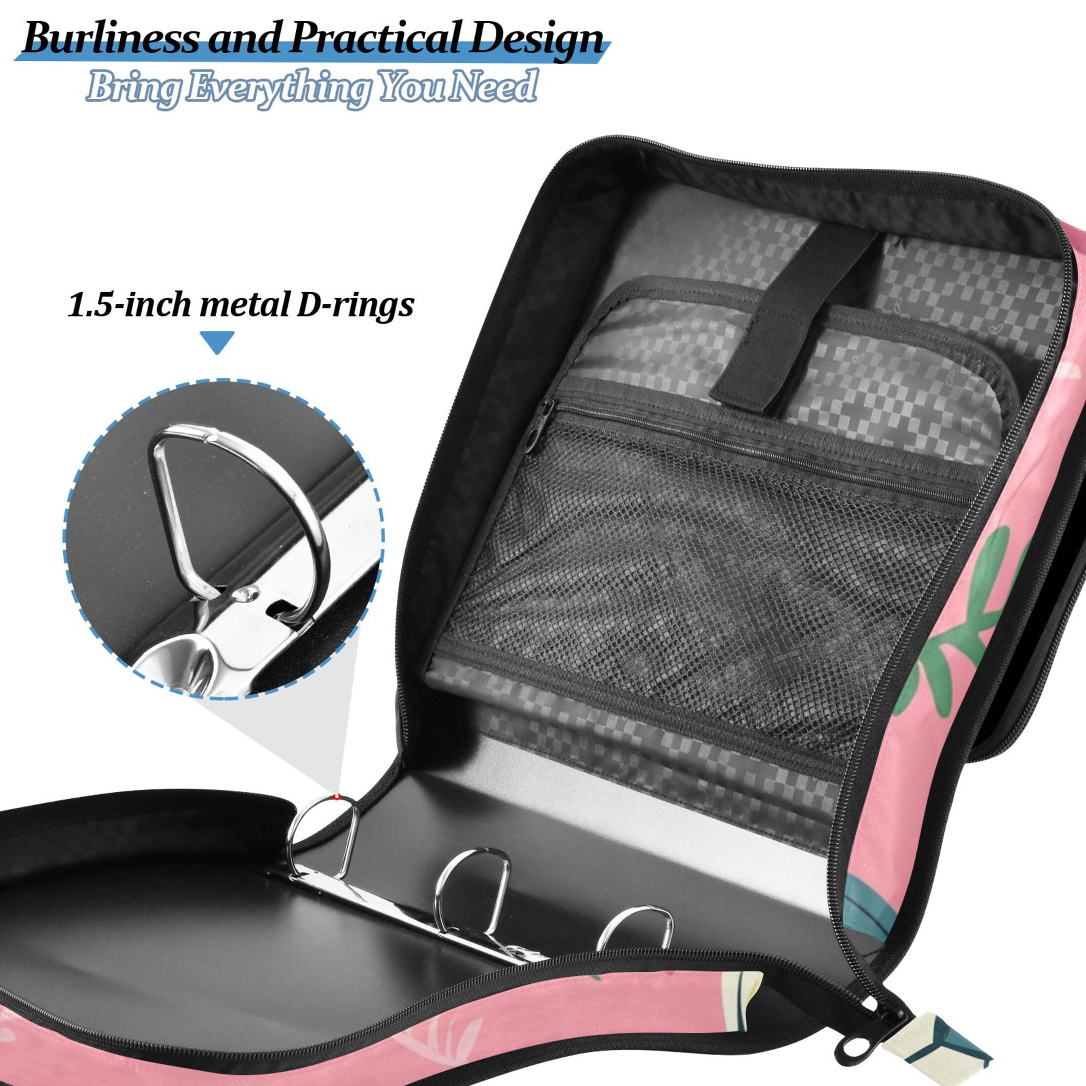 3 Ring Zipper Binder with Shoulder Strap Waterproof Trapper Keeper 2 Inch D-Ring 500 Sheets Capacity Leaves Football