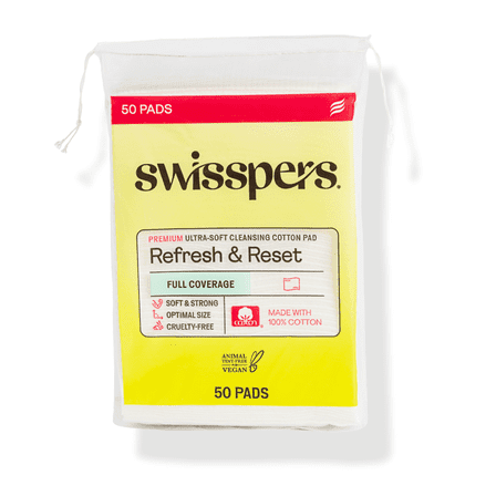 Swisspers Premium Ultra-Soft Cleansing 100% Pure Natural Cotton Pads, Larger & Thicker Rectangular Design, Strong, Absorbent, Versatile, Vegan, Cruelty-Free, 50 Pads