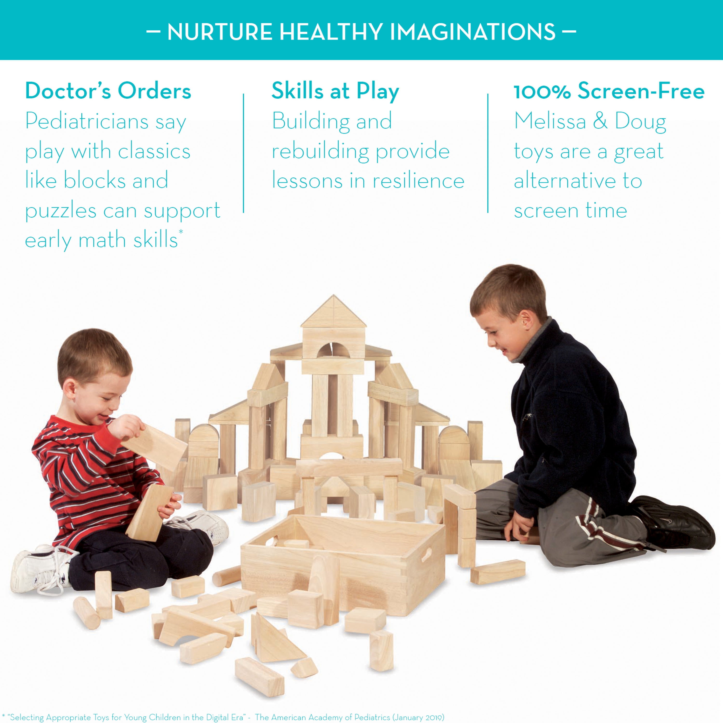 Melissa & Doug Standard Unit Solid-Wood Building Blocks With Wooden Storage Tray (60 pcs)