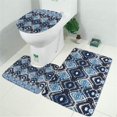 thumbnail image 2 of Blue Geometric Pattern Bathroom Rugs Sets 3 Piece,Toilet Cover Set,Absorbent Non Slip Bathroom Mats Sets with U-Shaped Contour Rug Toilet Rug Set, 2 of 5
