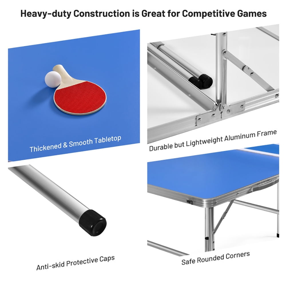 Topcobe 60 Inch Portable Tennis Ping Pong Folding Table with Accessories, Space Saver Table Tennis Table, Indoor Outdoor Play for Youth and Adults, Blue