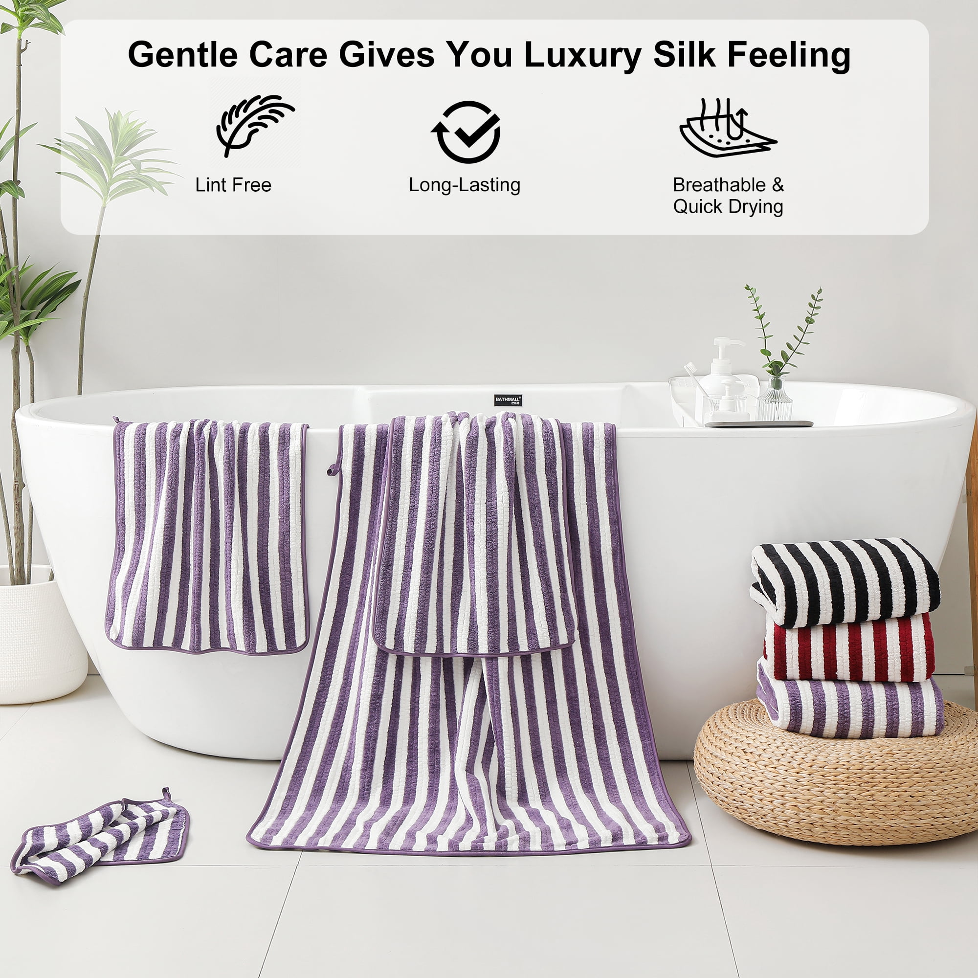 Jessy Home 6 Piece Dark Purple Bath Towel Set for Bathroom-2 Bath Towels,2 Hand Towels,2 Washcloths Soft and Plush Highly Absorbent Towel for Hotel & Spa