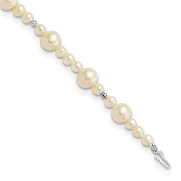 Finest Gold 14K White Gold 5-9 mm White Near Round Freshwater Cultured Pearl Bead 7.5 in. Bracelet