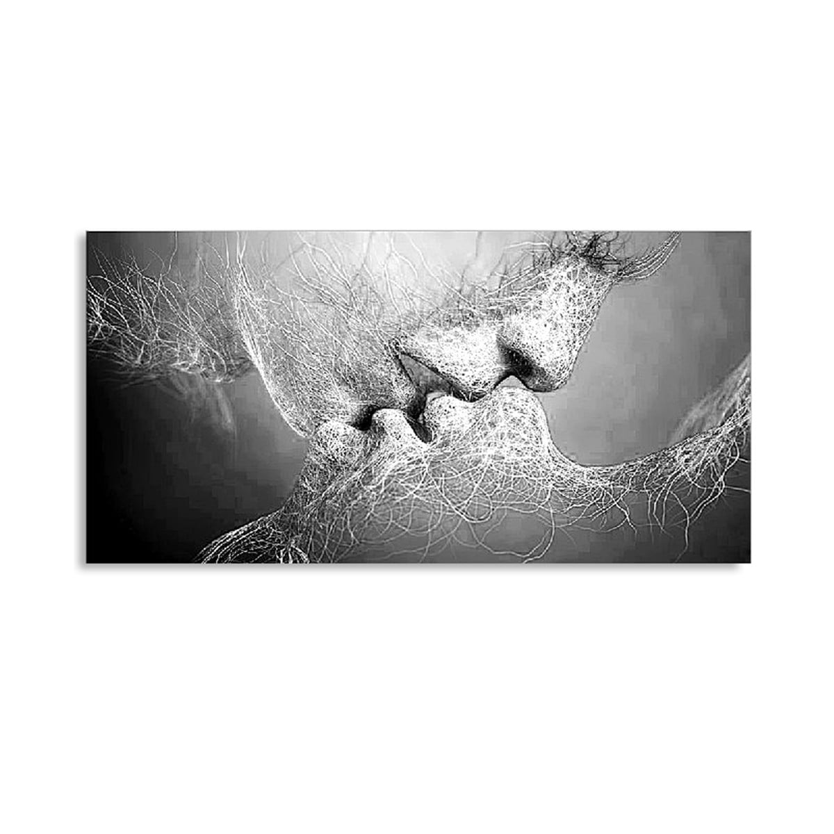 Black & White Love Kiss Abstract Art on Canvas Painting Wall Art Picture Print 