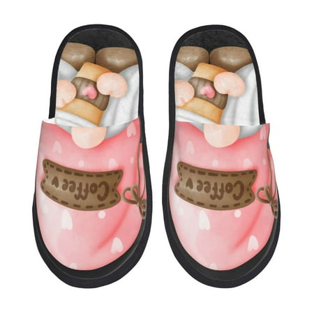 Balery Coffee Gnome (1) Slient Indoor Furry Fleece Comfort House Shoes Soft Non-Slip Home Shoes Cotton slippers House Slippers-- Medium