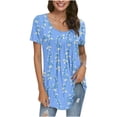 thumbnail image 1 of Pisexur Hauts pour Femmes 2023 Été Grande Taille Tuniques Décontractées à Col Rond Chemises à Manches Courtes Pétale Coupe Ample Blouse Mignonne, 1 of 6