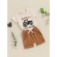 thumbnail image 4 of vera natura Little Boys Summer Shorts Sets Short Sleeve Letter Tractor Print Tops and Drawstring Shorts Sets, 4 of 9