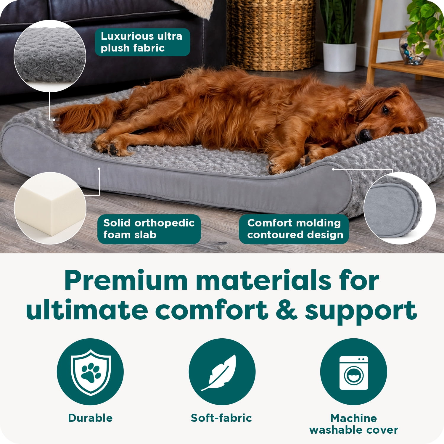 Furhaven Pet Products Luxe Lounger Large Orthopedic Contour Dog  Bed, Gray, 38 lb limit