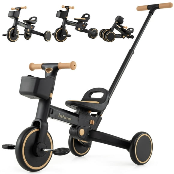 INFANS 6-in-1 Toddlers Tricycle, Converts Balance Bike to Trike with Adjustable Push Handle & Seat, Pedal Conversion, Retractable Rear Wheels for Ages 18-60 Months