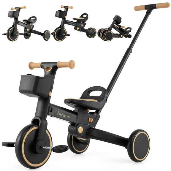 INFANS 6-in-1 Toddlers Tricycle, Converts Balance Bike to Trike with Adjustable Push Handle & Seat, Pedal Conversion, Retractable Rear Wheels for Ages 18-60 Months