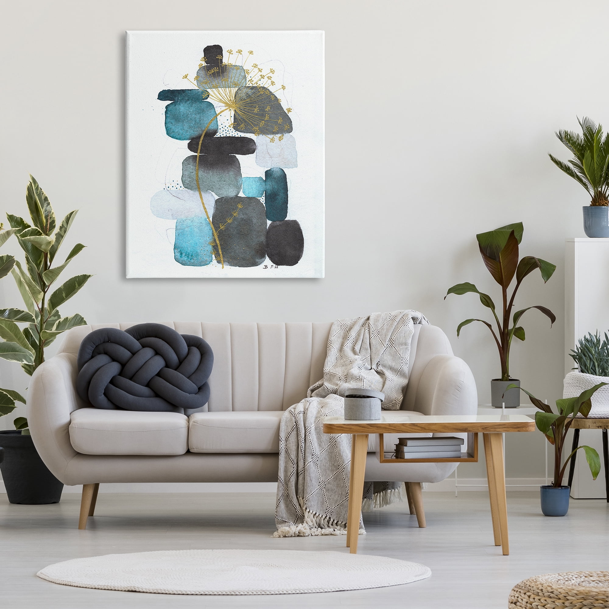 Stupell Industries Dandelion on Blue Rocks Abstract Painting Gallery Wrapped Canvas Print Wall Art, 36 x 48