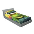 thumbnail image 2 of Ambesonne Animal Fitted Sheet & Pillow Sham Set, Frog Prince with Crown, Twin, Green Yellow, 2 of 2