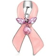 thumbnail image 1 of Empowerment Protective Guardian Angel Crystal f Pink Ribbon Survivor Brooch Pin Awareness for Women Enamel Silver Plated, 1 of 4