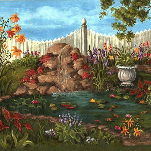 Concord Wallcoverings Wallpaper Border Garden Pattern Flowers Tree