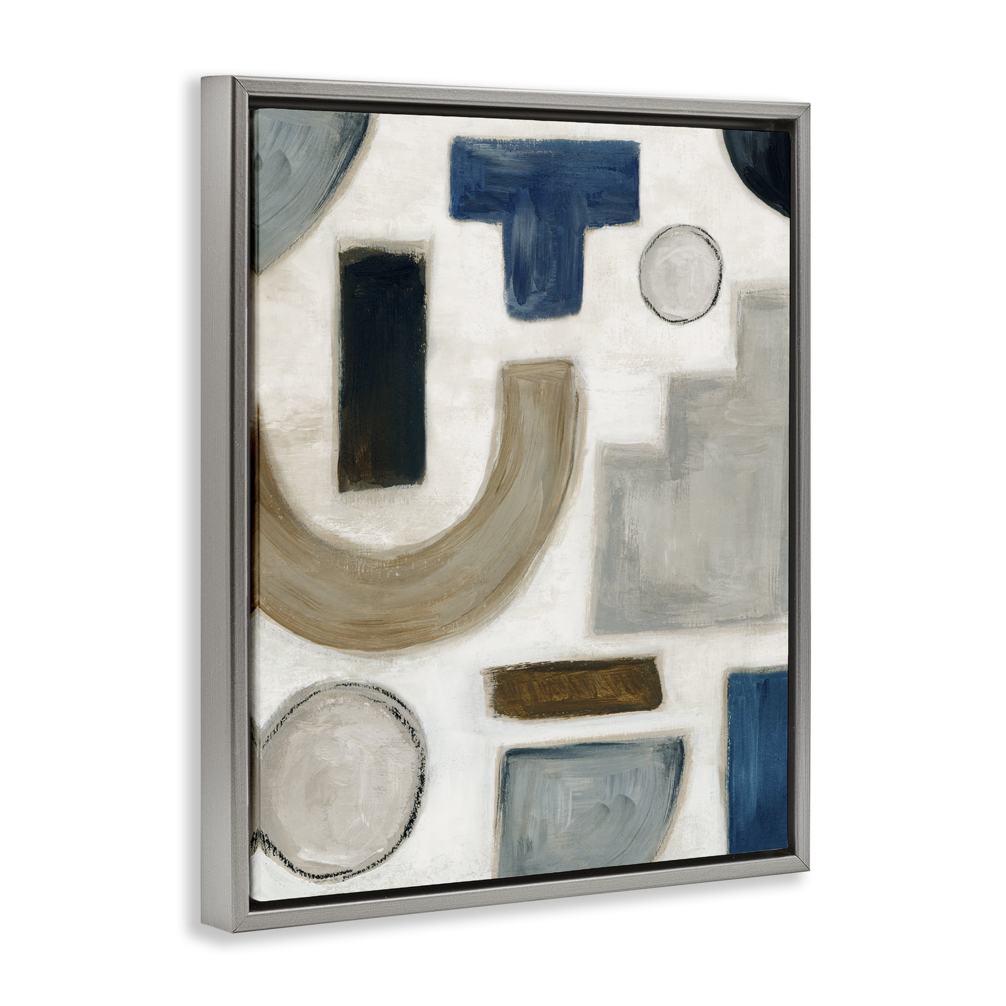 Stupell Industries Natural Tone Shapes Abstract Painting Gray Floater Framed Canvas Art Print Wall Art, 25 x 31
