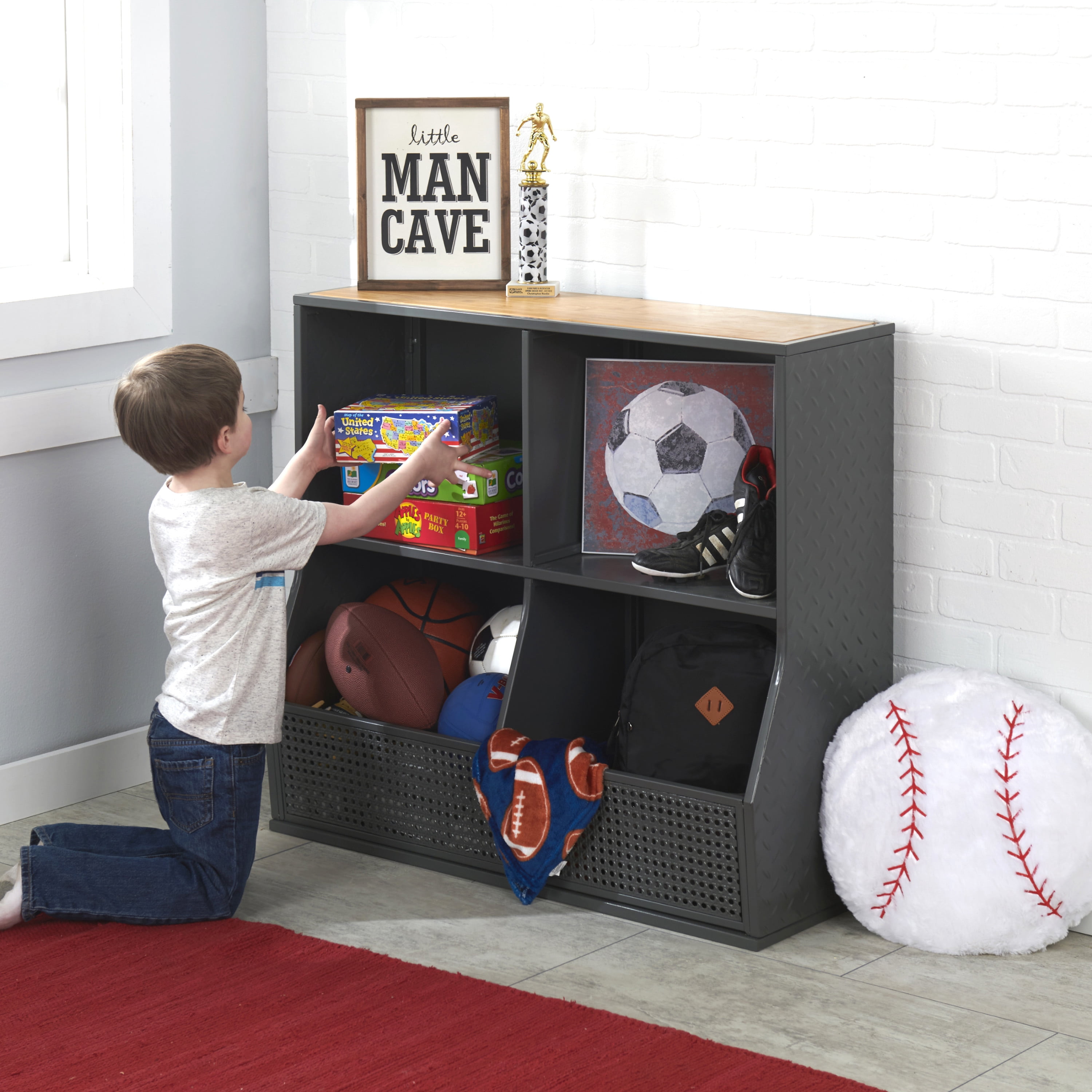 Badger Basket Metal and Bamboo Multi-Bin Storage Cubby 8.2 Cu ft. - Charcoal/Natural