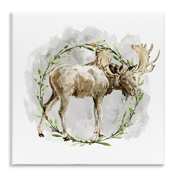 Stupell Industries Rustic Moose with Wreath Animals & Insects Painting Unframed Art Prints Wall Art, 12 x 12