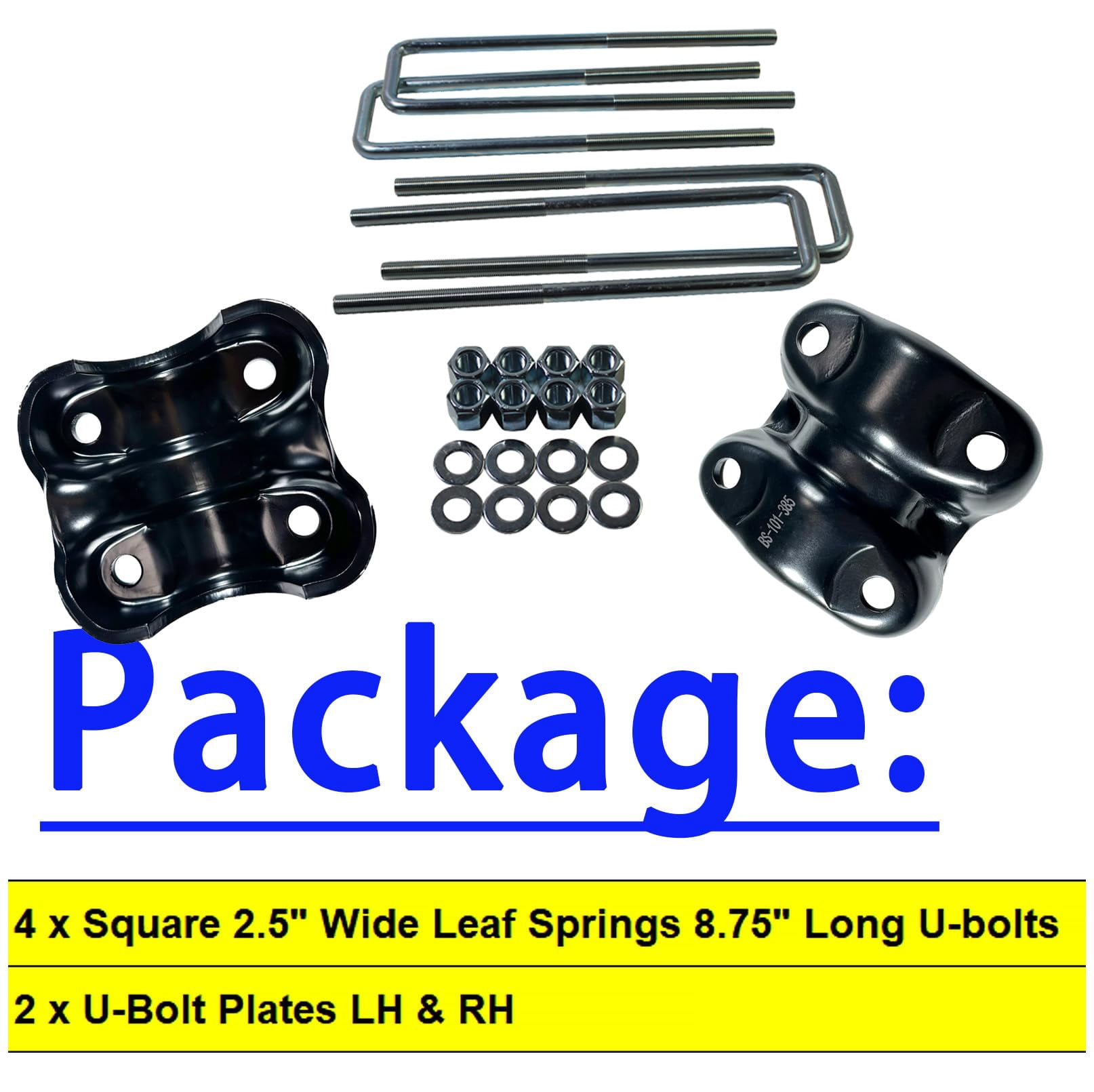 BST BSSP Pair Rear Axle Leaf Spring U-Bolt & U bolts Plates For 1988-1998 Chevy GMC Tahoe Yukon C1500 K1500 Suburban Tahoe GMC Yukon, Square Extended U-bolts 2.5" Wide Leaf Springs 8.75" Long