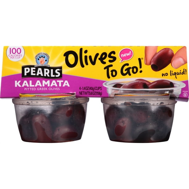 Pearls Olives To Go! Pitted Kalamata Olives, 6 Packages of (4) 1.4