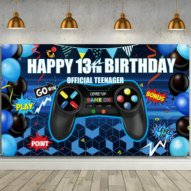 Happy 13th Birthday Video Game Backdrop Banner, Level 13 Up Birthday  Background with Game Controller Print Gaming Theme for Photography, Photo  Props, Video Game Party Wall Decoration (Blue) 