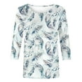 thumbnail image 5 of T-shirt Imprimé à la Mode pour Femmes for T-shirt Imprimé à Manches 3/4 Blouse Col Rond Tops Décontractés pour Femmes Tops à Manches 3/4 sur Clearance, 5 of 5
