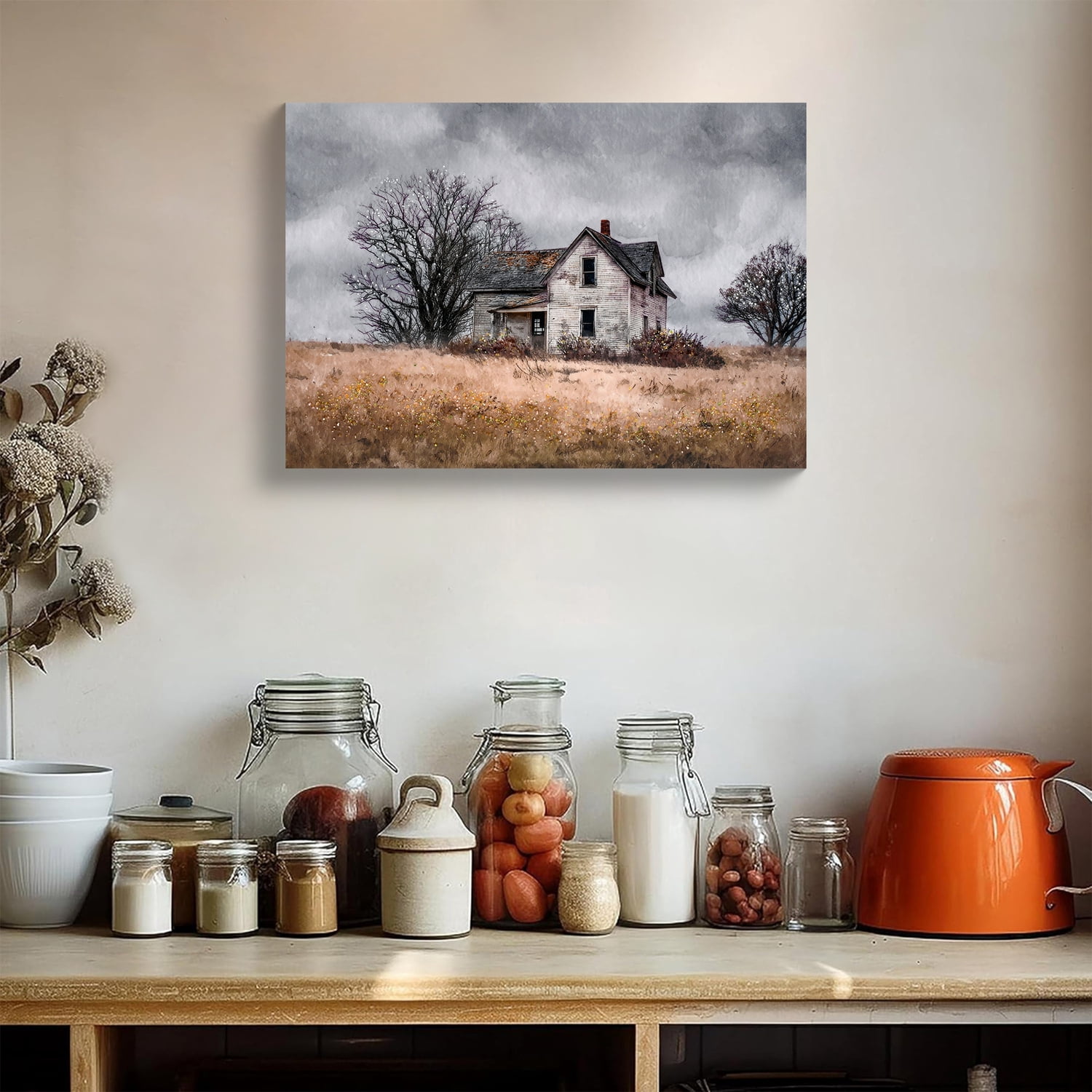 MOONMISS 24x16 Framed Rustic Farmhouse Canvas Wall Art Vintage Barn Country Landscape Ready to Hang Living Room Bedroom