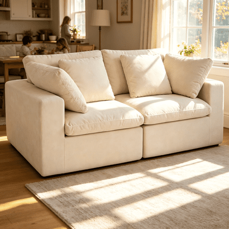 HipyMo 2 Seater Boneless Couch, Comfy Deep Seat Compressed Sofa, Modern Small Couches for Small Spaces, No Assembly Compressed Sofa for Living Room, Bedroom, Apartment, Beige