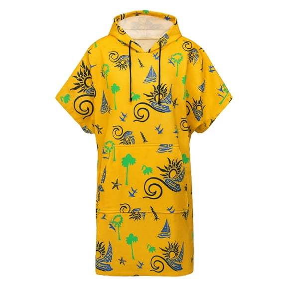 Adade Adult Surf Changing Poncho, White Hooded Towel Robe - Quick-Dry Cover Up for Beach, Pool, Water Sports | L/XL - Yellow