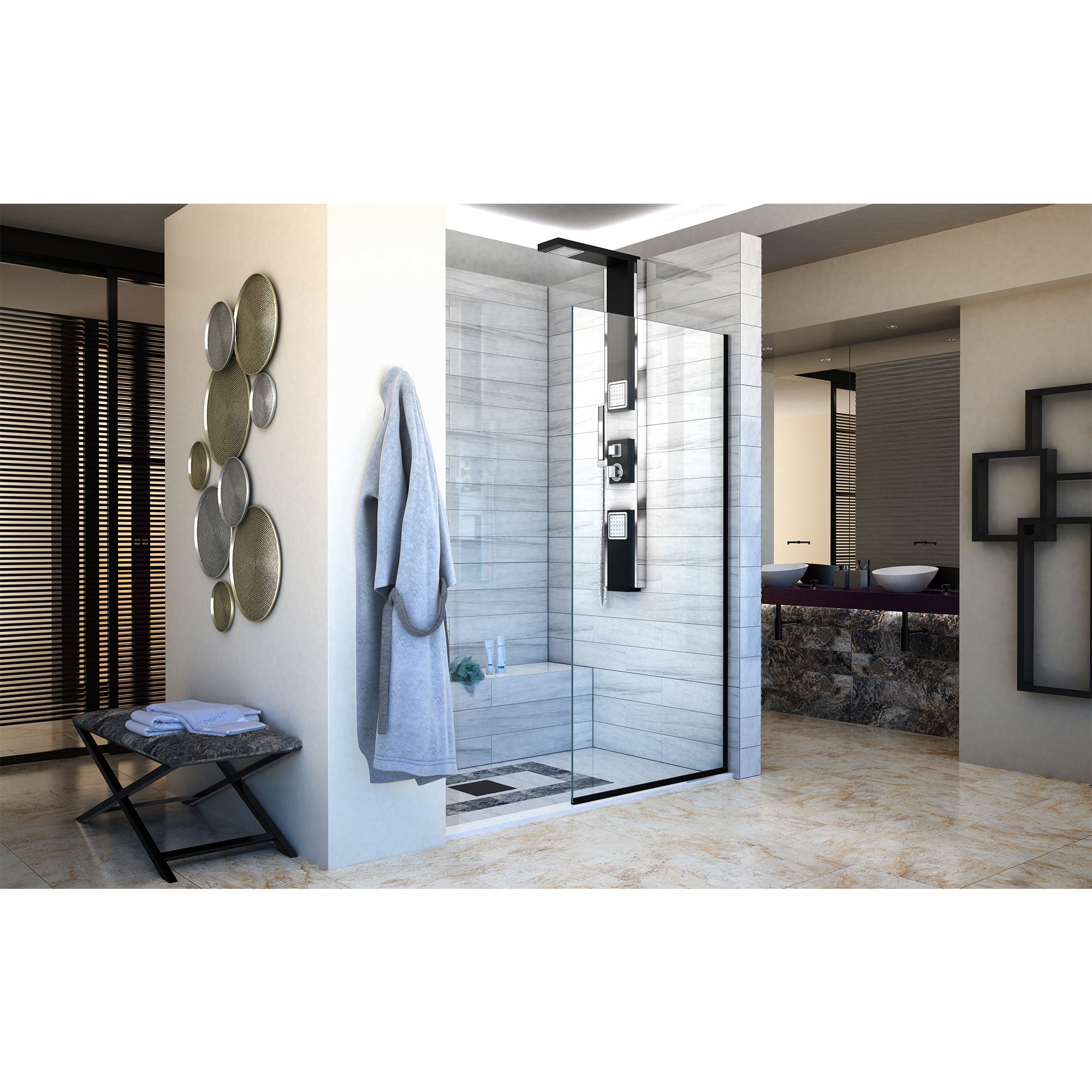 DreamLine Linea Single Panel Frameless Shower Screen 30 in. W x 72 in. H, Open Entry Design in Satin Black