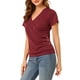 thumbnail image 4 of INSPIRAR CHIC Blusas de Mujer con Manga Corta y Cuello en V, Decoración de Botones, Fruncidas, Casual, Burdeos, XS, 4 of 7