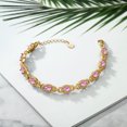 thumbnail image 5 of Gem Stone King 9.65 Ct Oval Pink Sapphire 18K Yellow Gold Plated Silver Bracelet for Women, 5 of 5