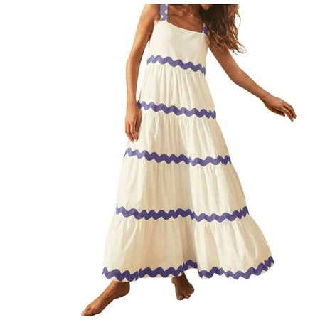 GHSOHS Maxi Dresses for Women 2024 Trendy Corset Dress Women s Summer Beach Dress Sleeveless Scoop Neck Tiered Flowy Beach Vacation Party Long Tank Maxi Dress White Dresses Plus Size  2XL