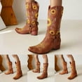 thumbnail image 4 of Women Mid Calf Western Sunflower Boots With Floral Embroidery Square Toe Pull For Country Idyll Concerts And More, 4 of 8