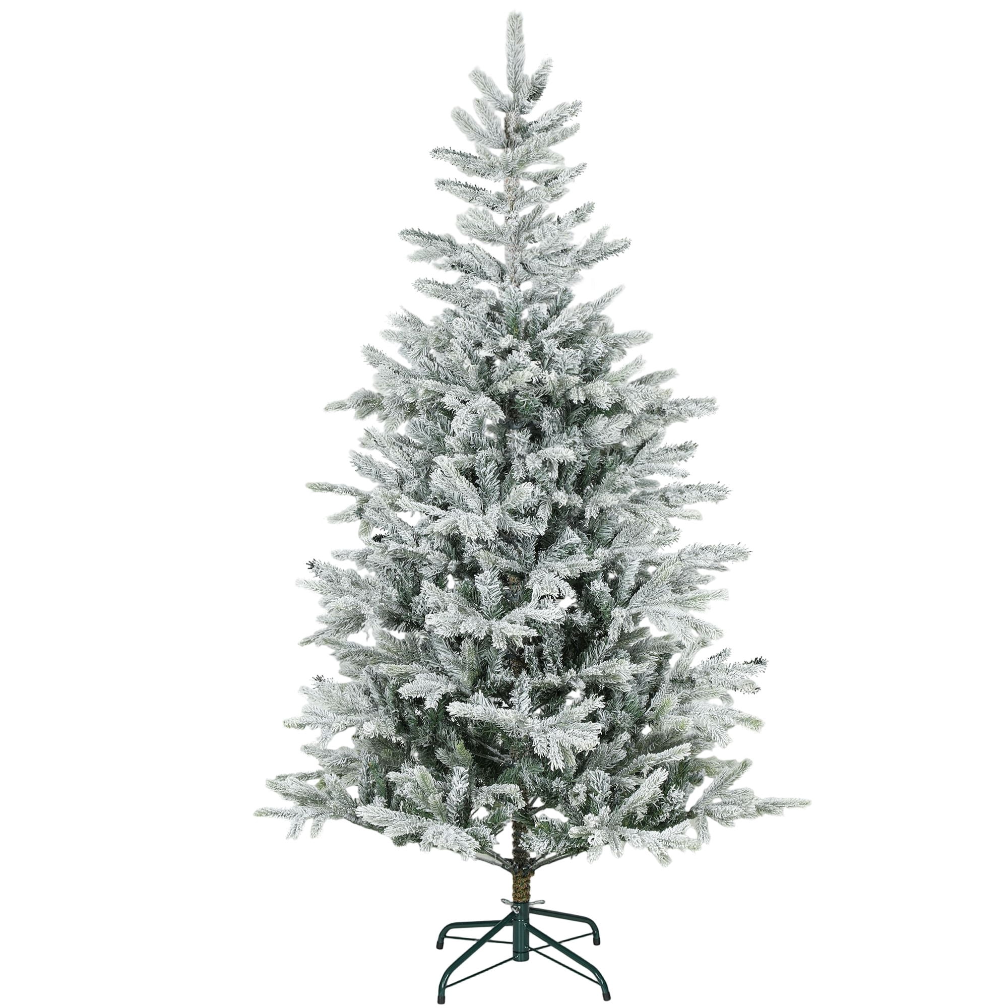 6 ft Artificial Frosted Christmas Tree with 1207 Realistic Branch Tips, Wide Full Spruce, Hinged Assembly, Metal Stand