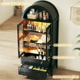 thumbnail image 6 of 71" Tall Arched Kitchen Pantry, Arched Cabinet with LED Lights, Kitchen Storage Cabinets with 2 Large Drawers & Adjustable Shelves & Glass Door for Living Room, Dining Room, Black, 6 of 7