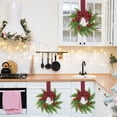thumbnail image 2 of 2 Pack Green Pine Mini Christmas Wreaths, Pine Berry Ribbon Bow Decor, Indoor Holiday Ornament for Cabinets Windows Chairs, 10.6in，Red and Black checkered Bow, 2 of 5