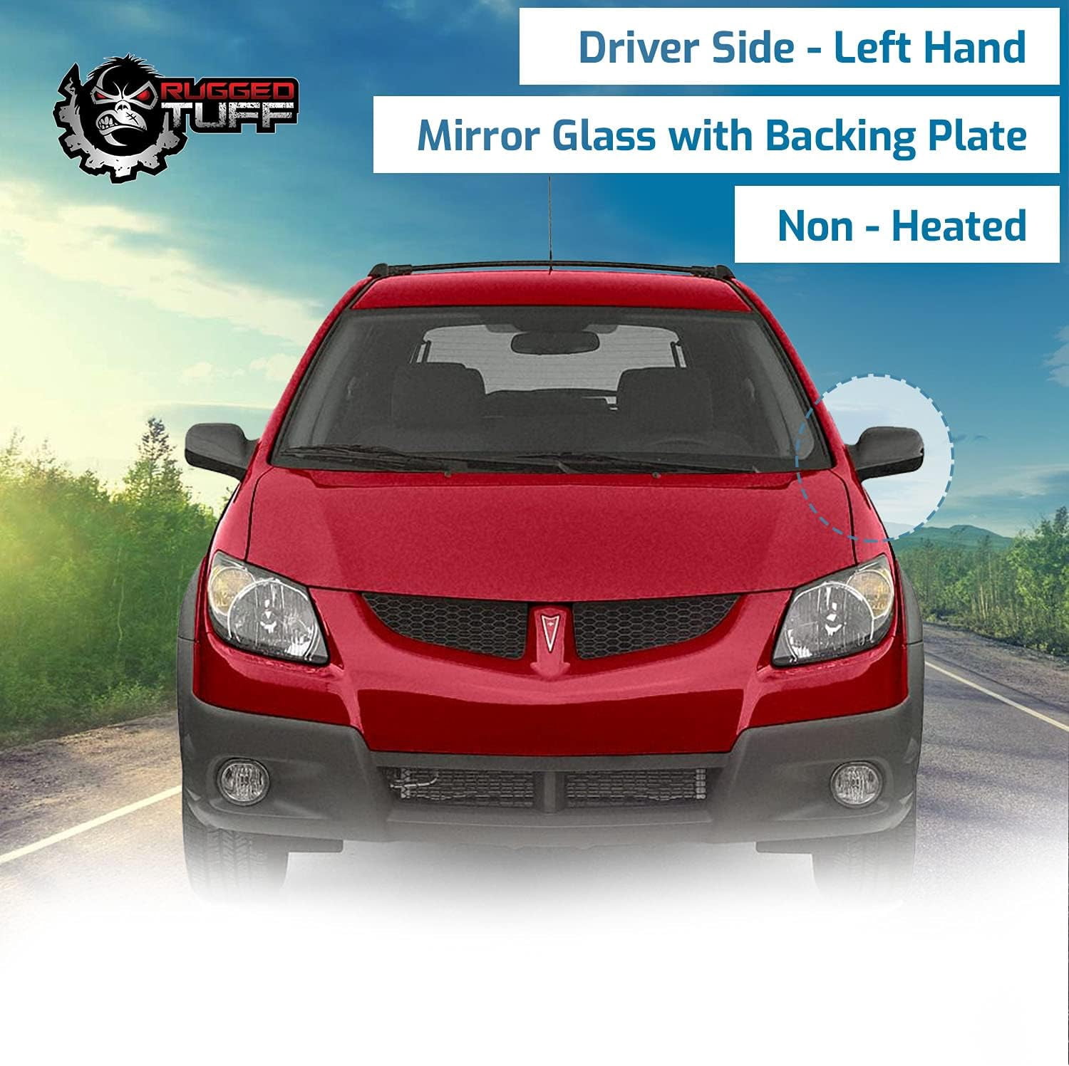 Rugged TUFF Driver Side Mirror Glass Replacement for 09-13 Toyota Corolla, 09-13 Toyota Matrix (Non-Heated)