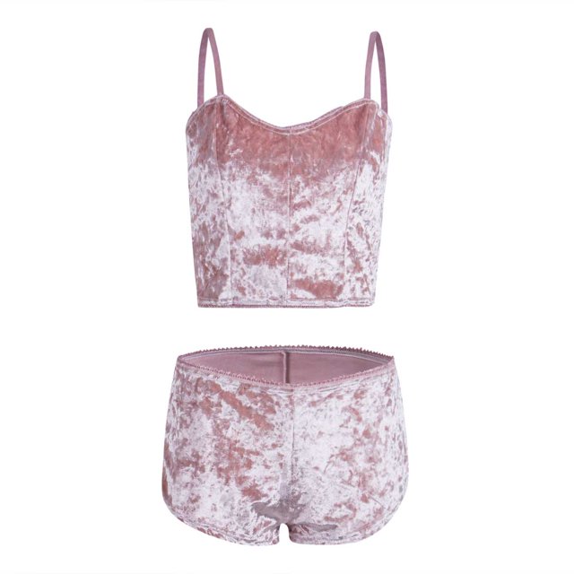 SUNSIOM Women 2PCS Lingerie Set Slim Sling Crop Top Short Elastic Band Pants