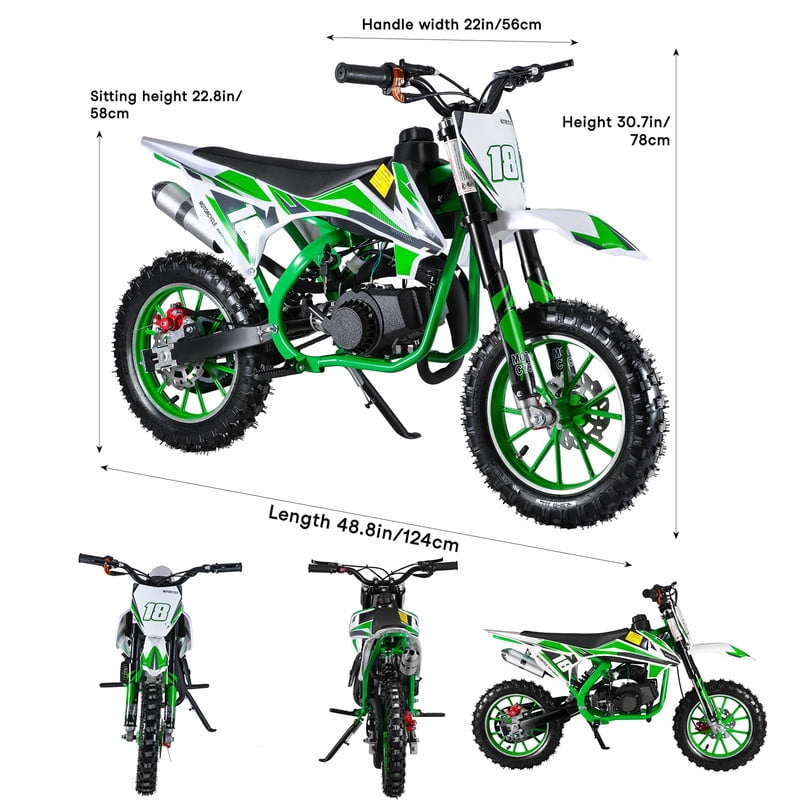 Seipouy 49cc 2-Stroke Dirt Bike, Gas Dirt Bike for Kids, Off Road Mini Motorcycle, Pocket Motorbike with Front Rear Disc Brakes, Racing Max Speed 40KM/H