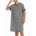 thumbnail image 3 of Ekouaer Mens Sleepwear Short Sleeve Nightgown Henley Nightshirt V Neck Sleep Shirt Long Loungewear, 3 of 6