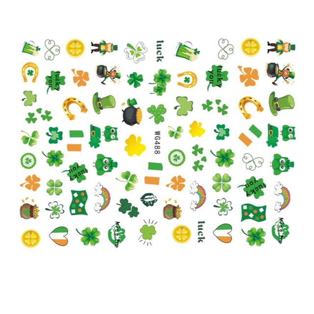 Wisewang Nail Wraps Sticker Crafting Fashion Manicure Labels Sculpture Design Adhesive Decals Patrick's Celebration Supplies WG488 1Set