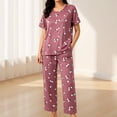 thumbnail image 2 of Under $10 Pajamas Set CNJKEHIUV Women's Cotton Pajama Set Short Sleeve Top & Pants 2-Piece Summer Sleepwear, 2 of 4