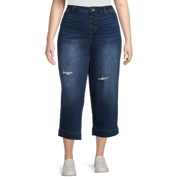 Dollhouse Womens Dark Wash Destructed Wide Leg