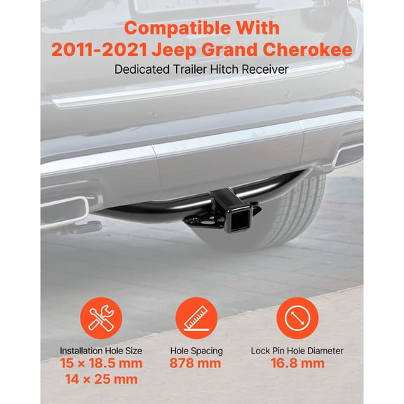 Class 3 Trailer Hitch,2-"Receiver,Compatible with 2011-2021 Jeep Grand Cherokee,Q345B Steel Tube Frame,Multi-Fit Hitch to Receive Ball Mount,Cargo Carrier,Bike Rack,Tow Hook,Black