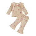 thumbnail image 4 of Mnyotv Cute Bow Printed Fall Outfits for Toddlers Girls Long Sleeve Thermal Top and Trousers Girl Clothes Size 3-4 Years, 4 of 5