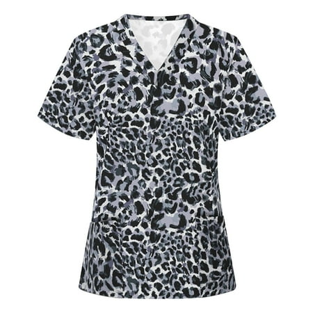 

Midsumdr Scrub Tops for Women Summer Short Sleeve Floral Nursing Working Uniform V-Neck Comfy Shirts Tee Tops with Pockets