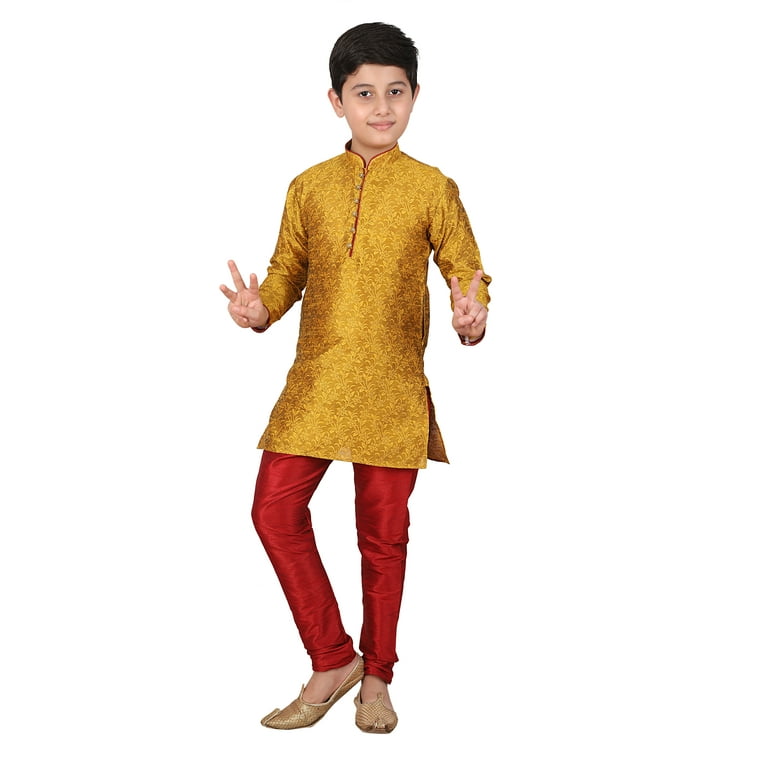 Pro Ethic Style Developer Kids Jacquard Kurta Pyjama For Boys Kurta Pajama Set Yellow 13 14 Years